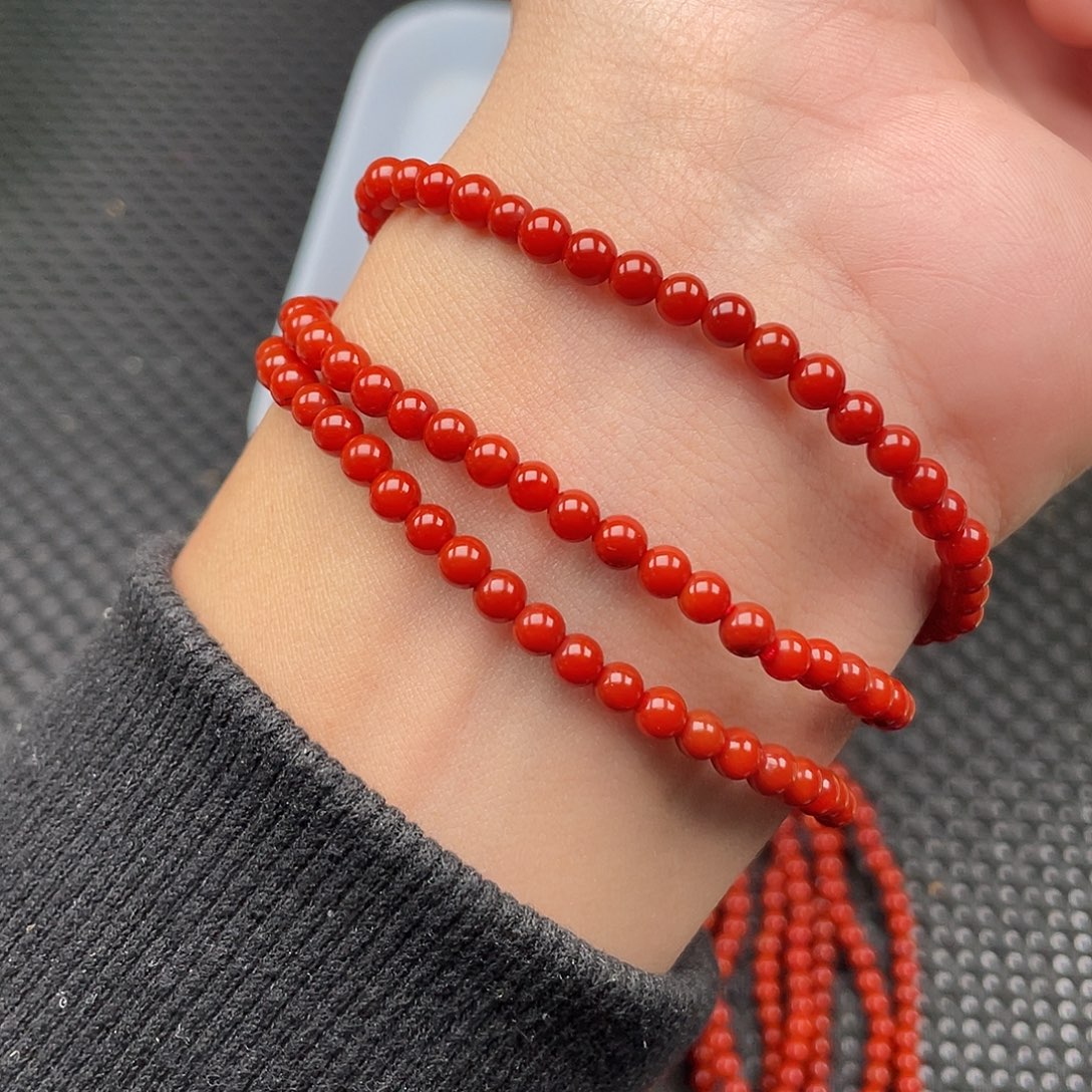 南红玛瑙未镶嵌4mm柿子红圆珠三圈
