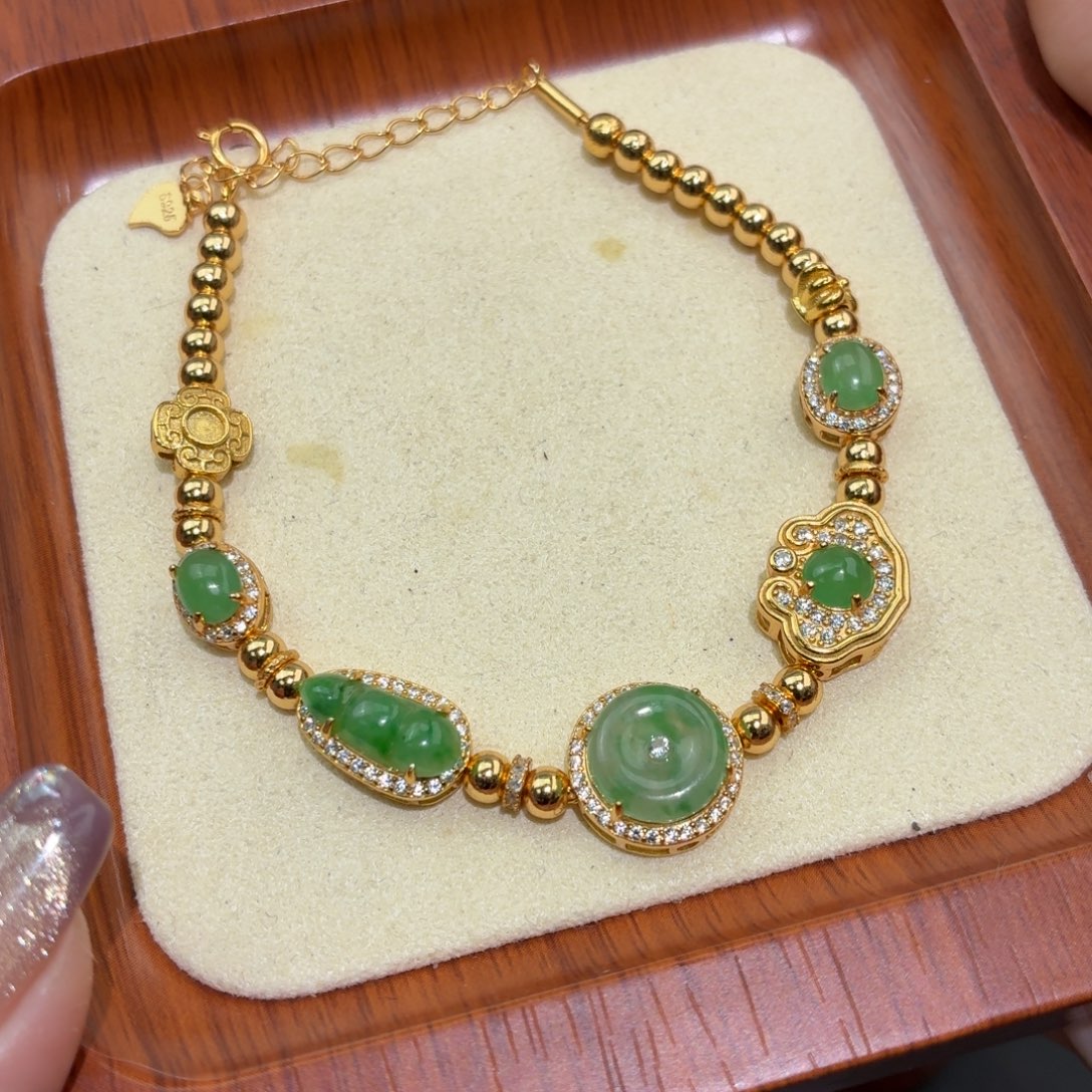 翡翠银S925镶嵌颈饰手链