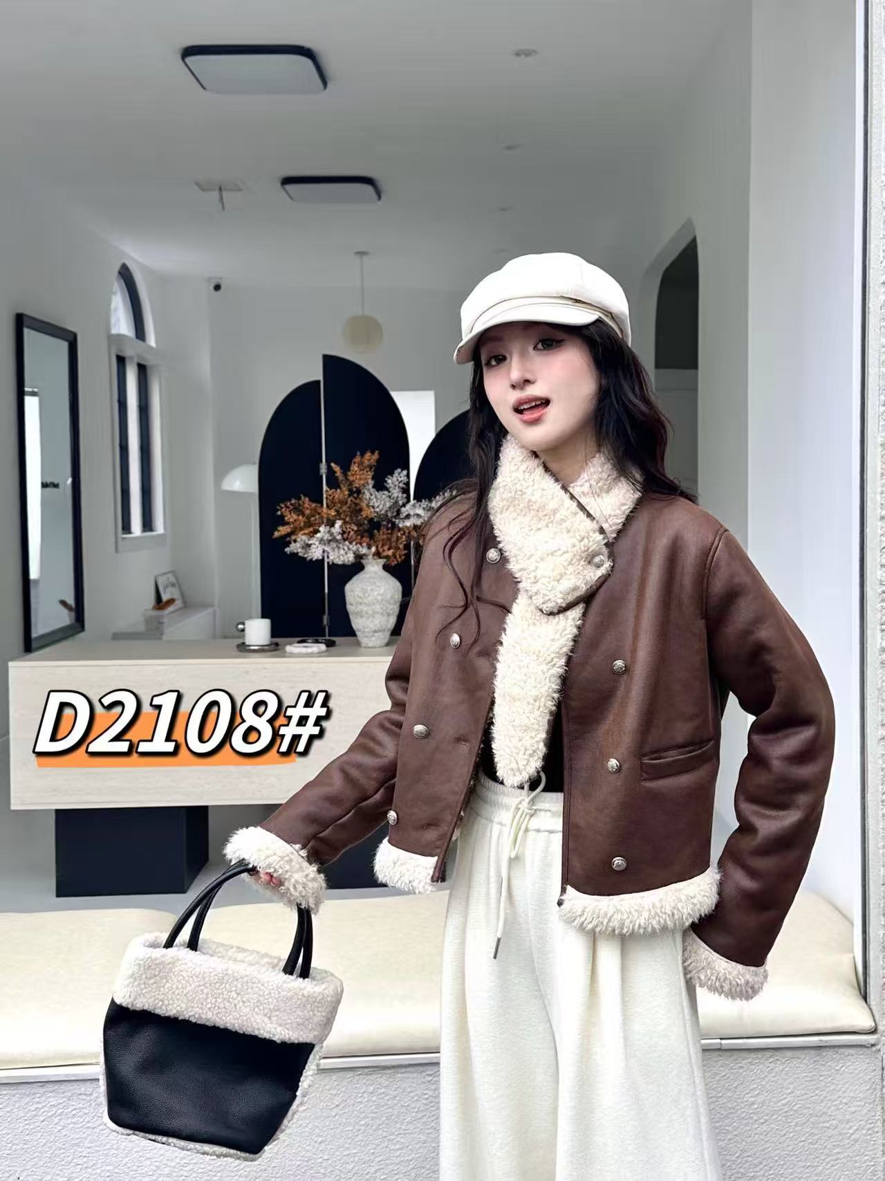 2108#厚款加绒加厚款女保暖防风短外套秋冬翻领网红短款52