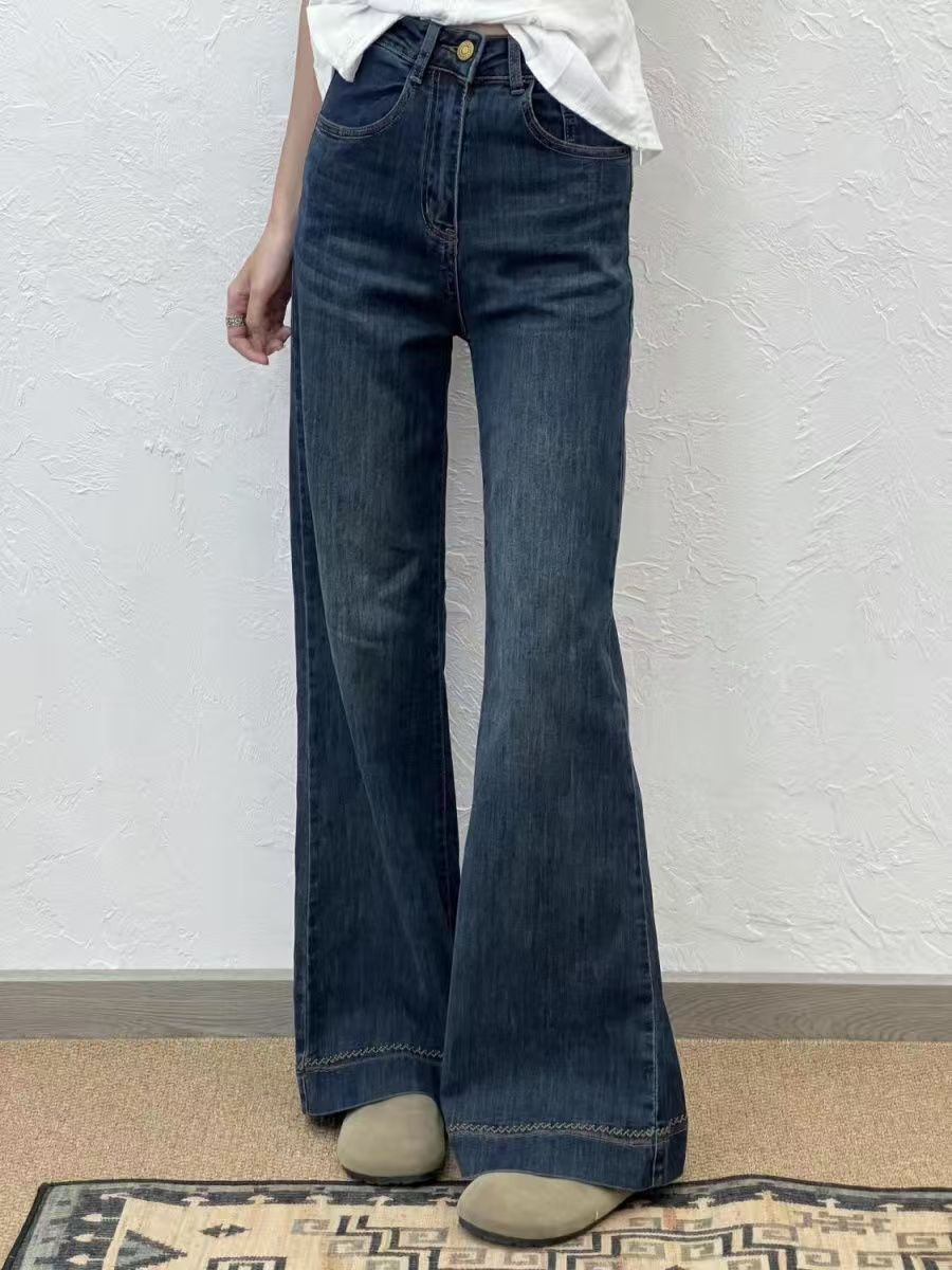 【直播专属链接     暖    】牛仔百搭复古时尚高腰显瘦阔腿拖地