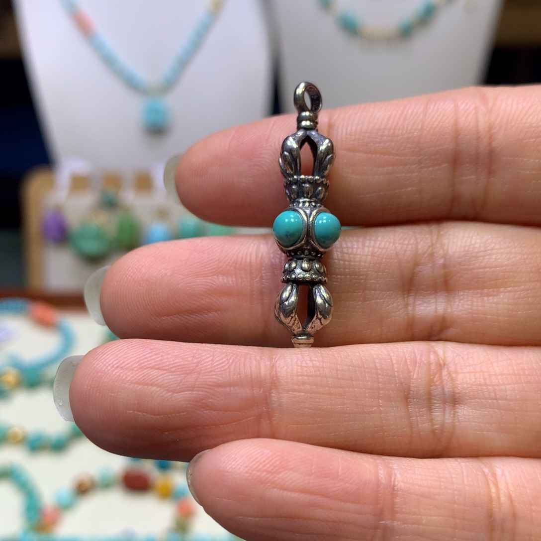 绿松石银S925镶嵌吊坠