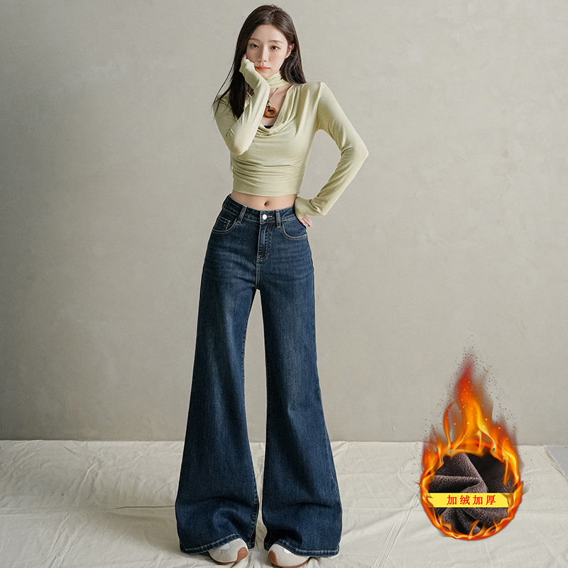 2331加绒不贴腿微喇牛仔裤女2025秋冬上新高腰显高显瘦阔腿喇叭裤