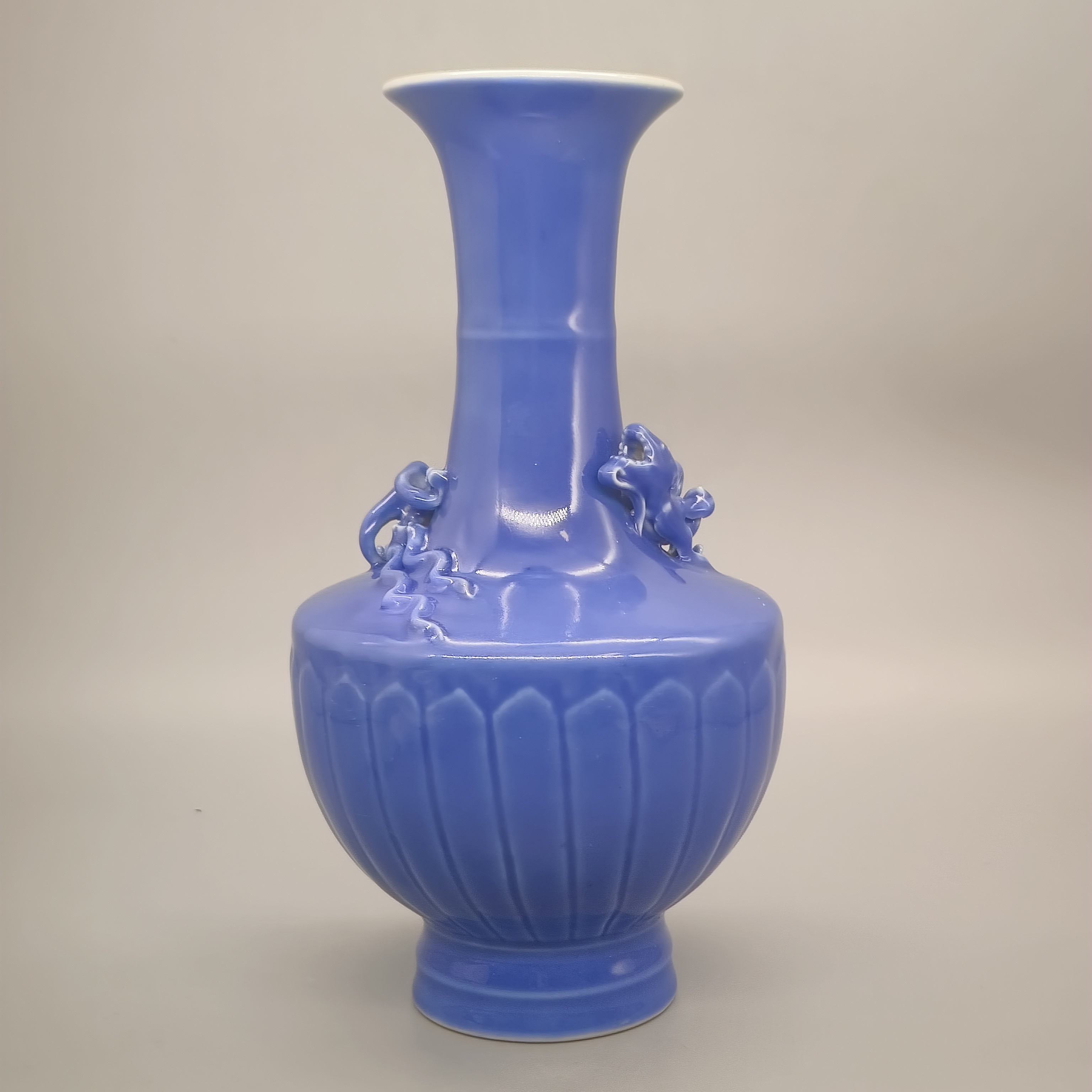 52501018*清晚期蓝釉螭龙纹瓶/瓷器五/江苏省文物总店