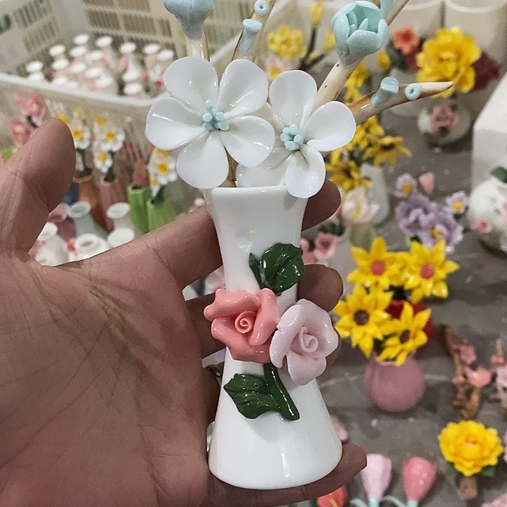瓷片纯手工陶瓷花摆件瑕