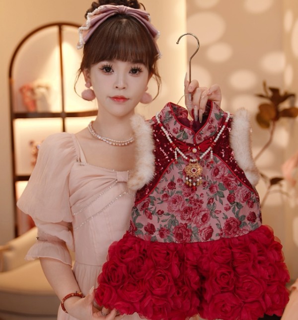 【Y.g0356】2025冬季新款套装裙女宝甜美加绒马甲连衣裙日常冬