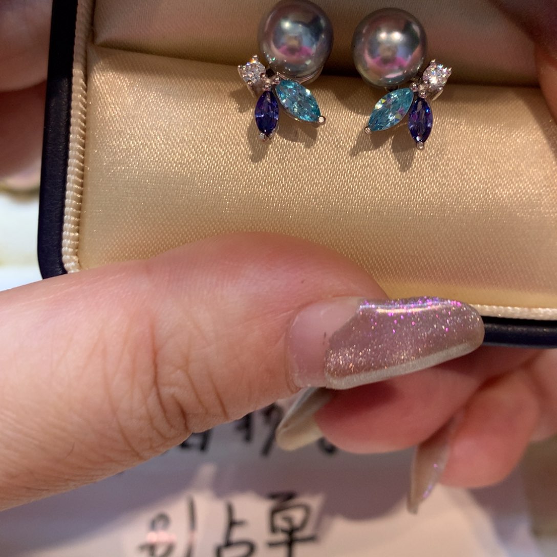 银S925镶嵌海水珍珠耳饰