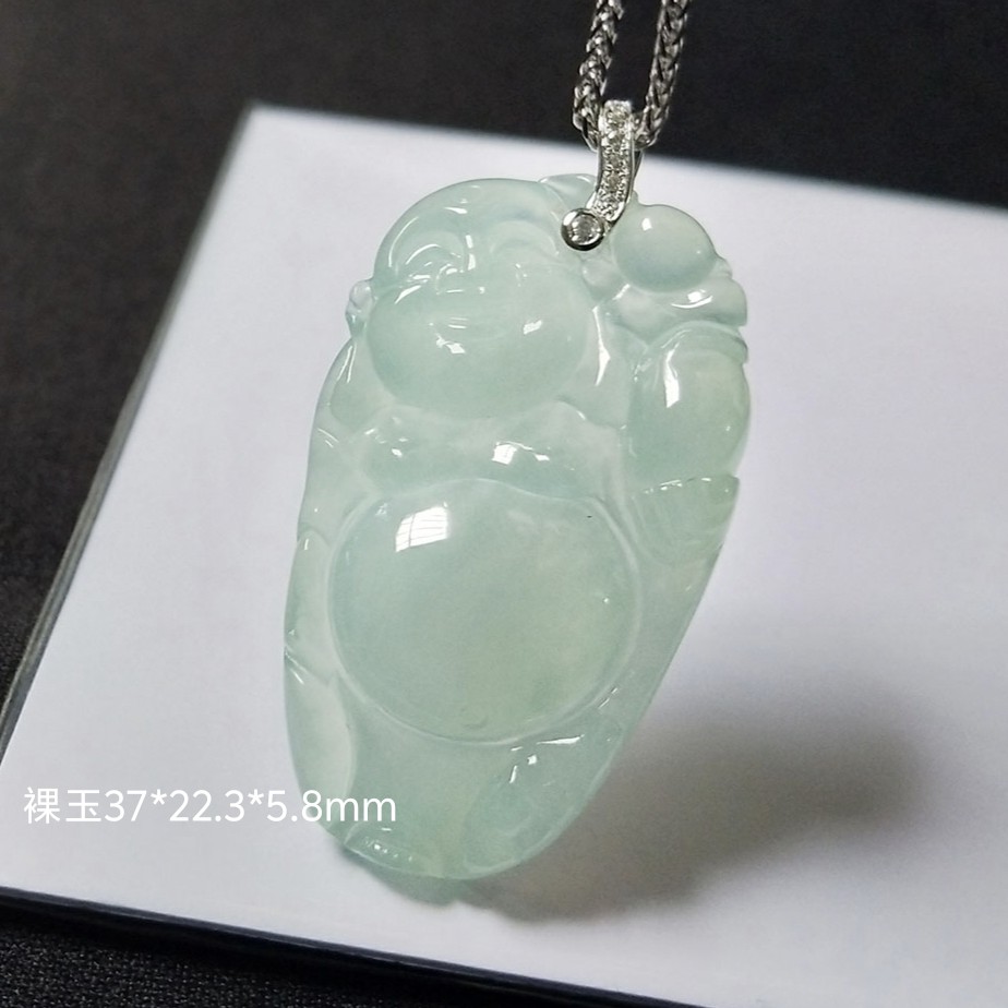 冰种翡翠财神佛挂坠站佛天然精品a货吊坠