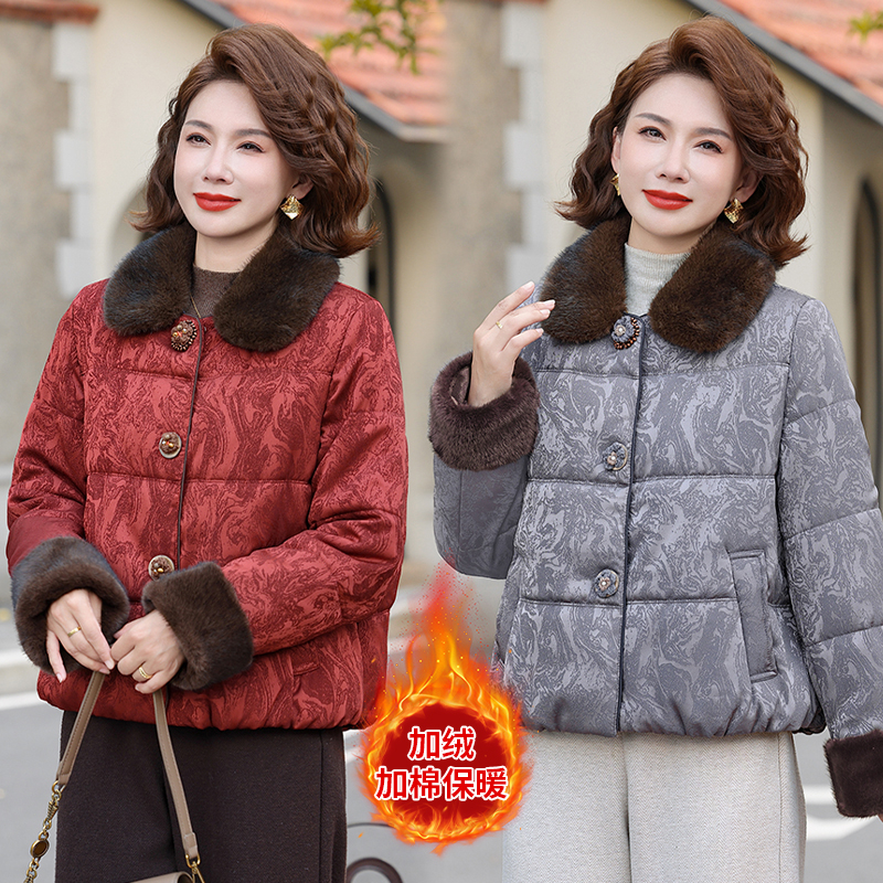 中老年女装外套中老年胖妈妈加绒棉服中年棉袄加厚中老年妈妈装