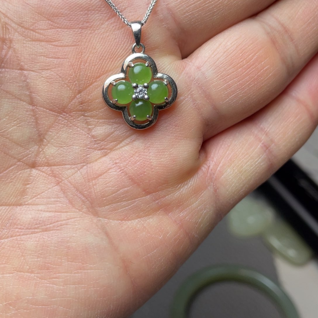 和田玉颈饰银S925镶嵌