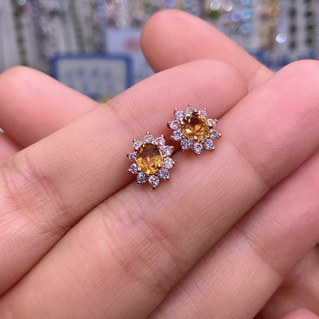 银S925镶嵌黄晶耳饰