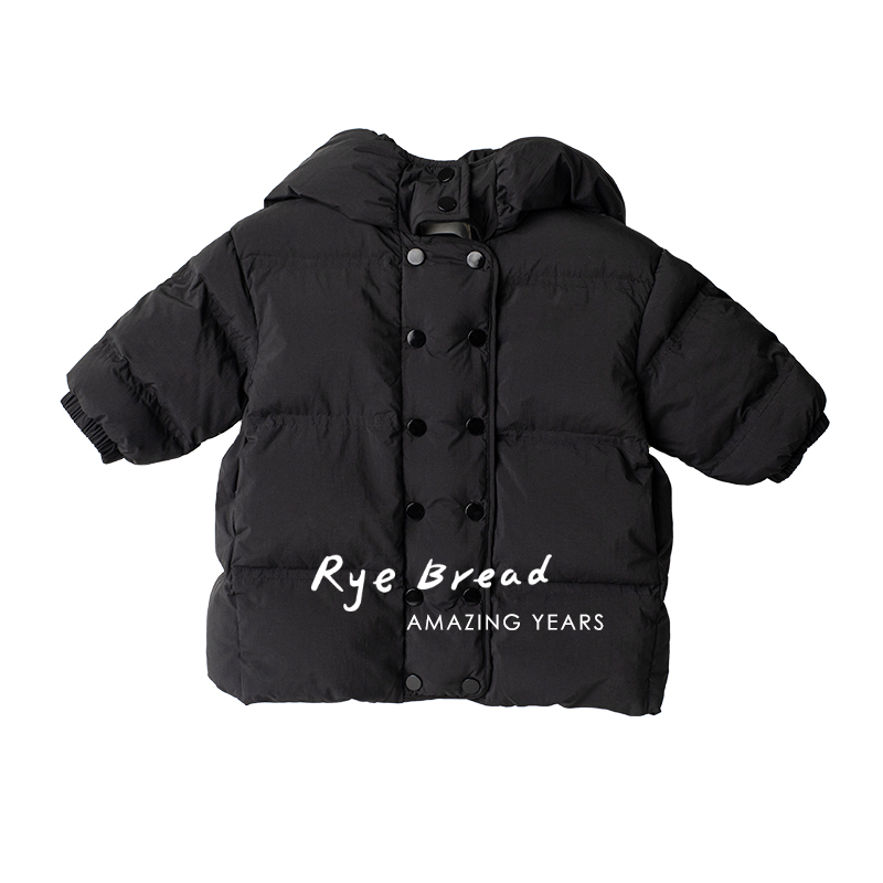 ryebread/黑面包童装 韩系白鸭绒男/女小童长款保暖连帽羽绒服4冬