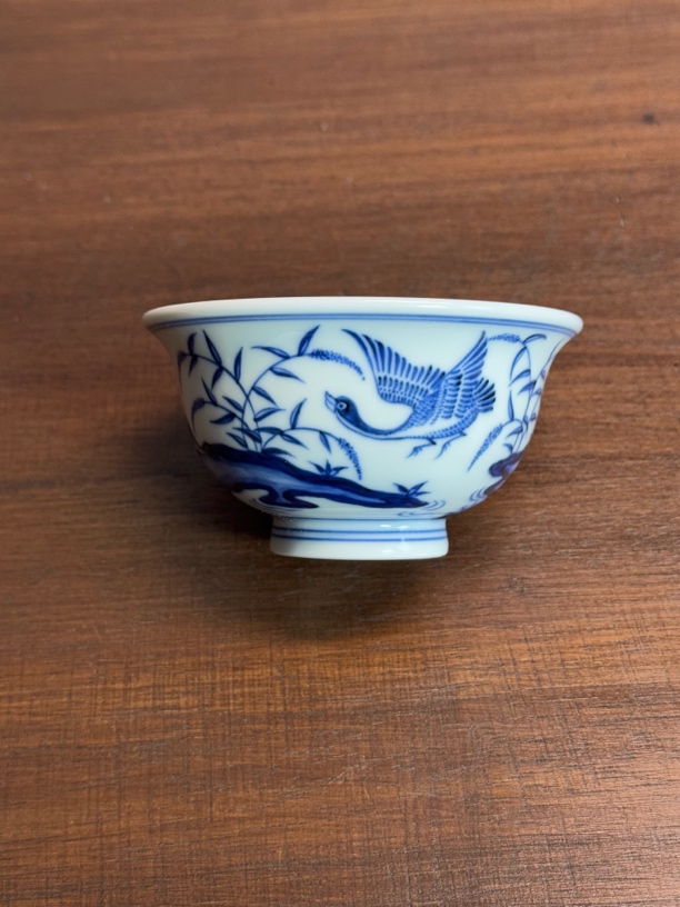 镇坤堂 柴窑青花 平沙落雁图 压手杯 主人杯 手工手绘陶瓷茶具