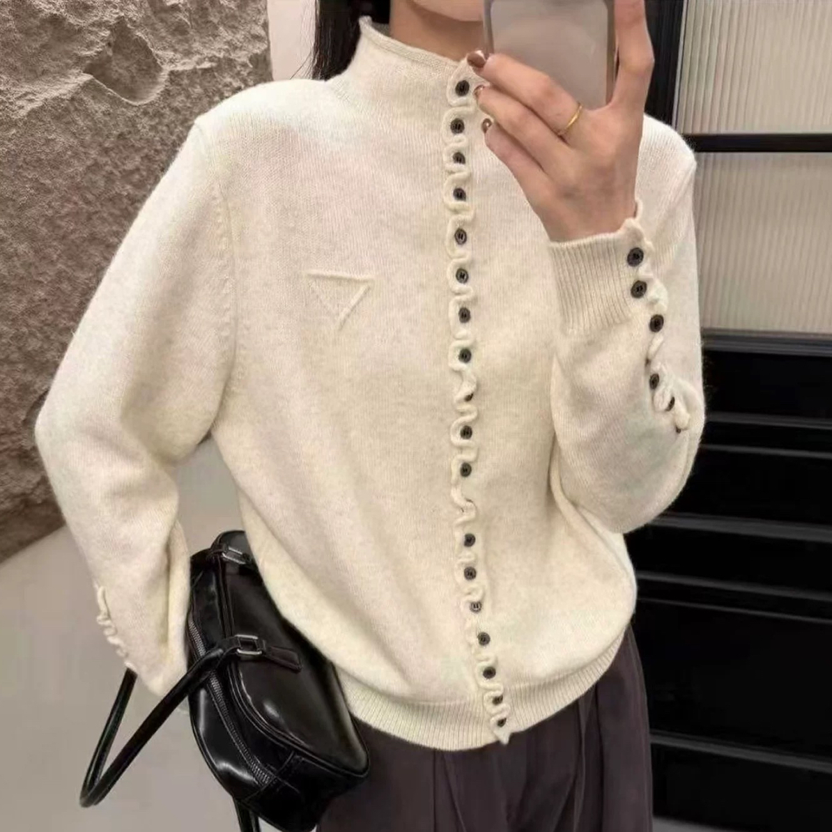 【丽鑫】25162半排扣针织打底毛衣