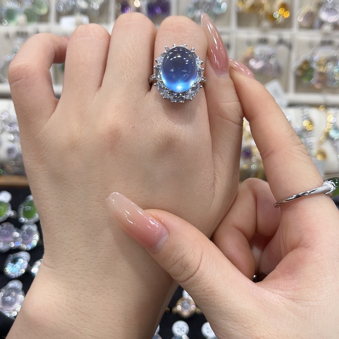 智***河海蓝宝石戒圈银S925镶嵌