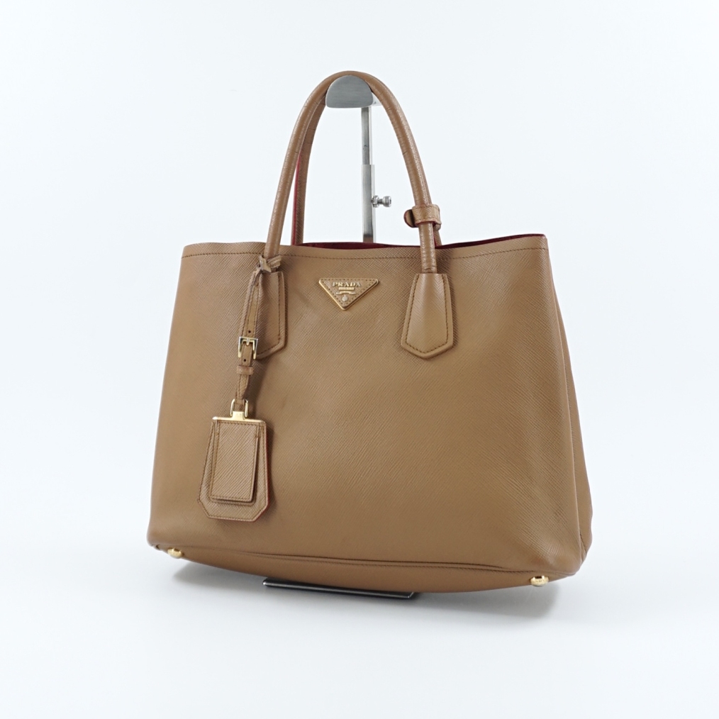 95新 Prada/普拉达 二手卡其色十字纹杀手手提单肩包K40767