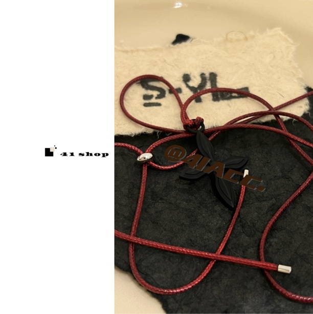 铜合金皮质项链 A249 红色油蜡绳黑色十字项链