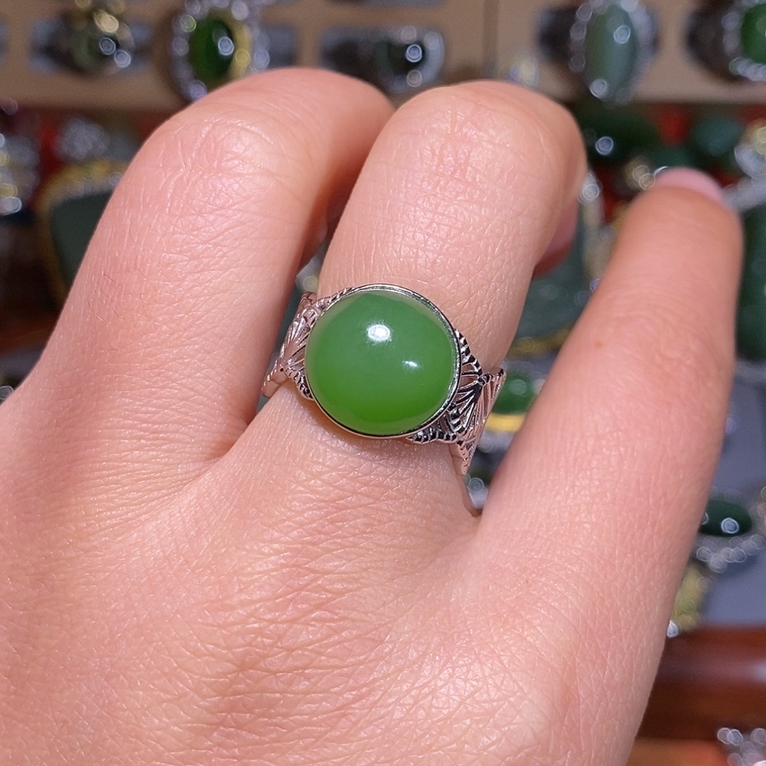 和田玉（碧玉）银S925镶嵌戒指