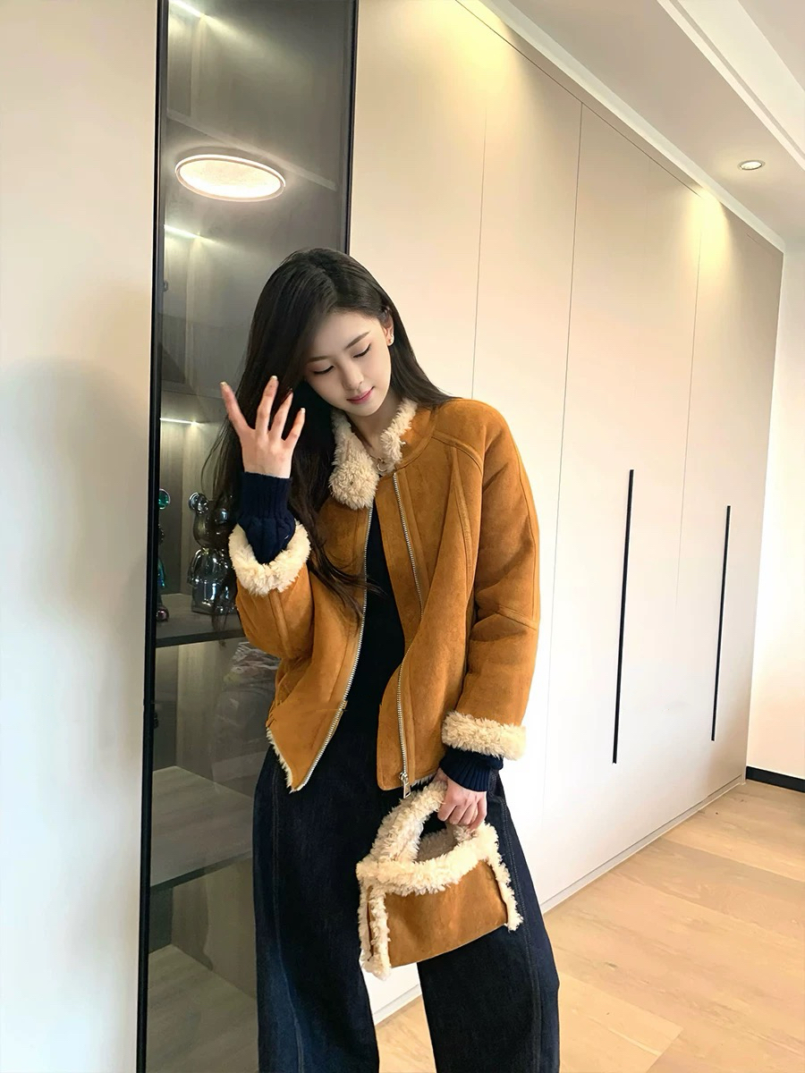 2025冬款女装立领羊毛休闲百搭短外套