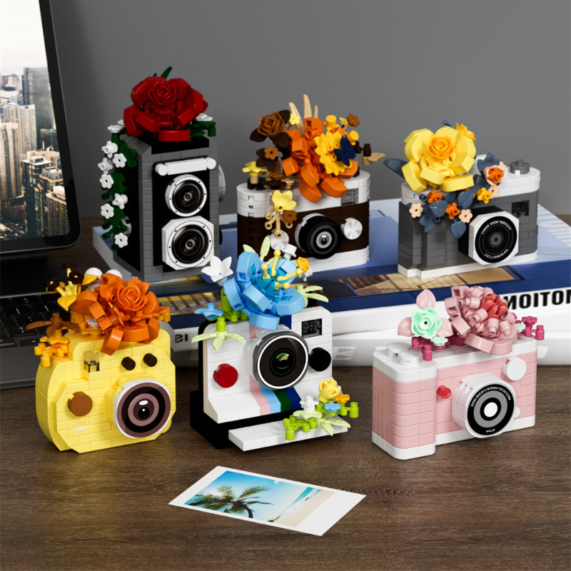 兼容乐高微颗粒积木镜中花拍立得相机益智拼装玩具摆件地摊便宜