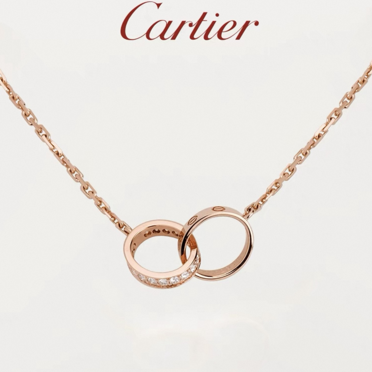 99新 Cartier/卡地亚 双环半钻玫瑰金项链/公价37900