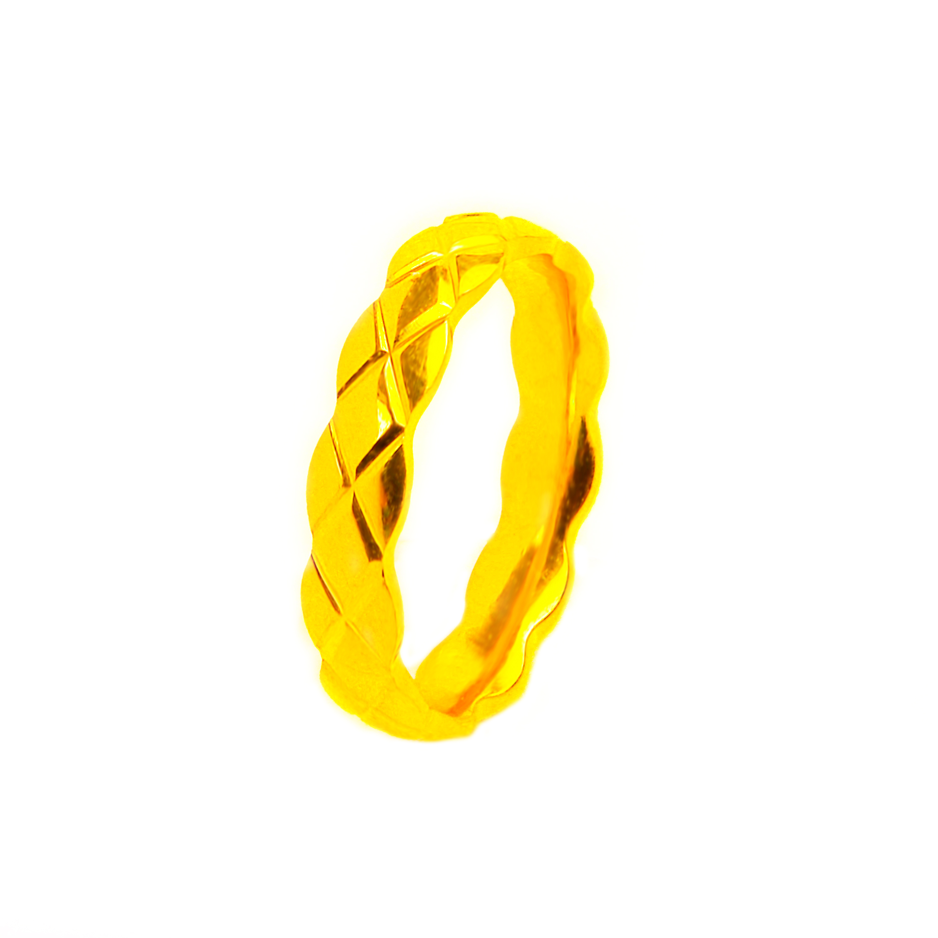 Chow Tai Seng/周大生足金菱格小香戒指时尚黄金戒指情侣对戒