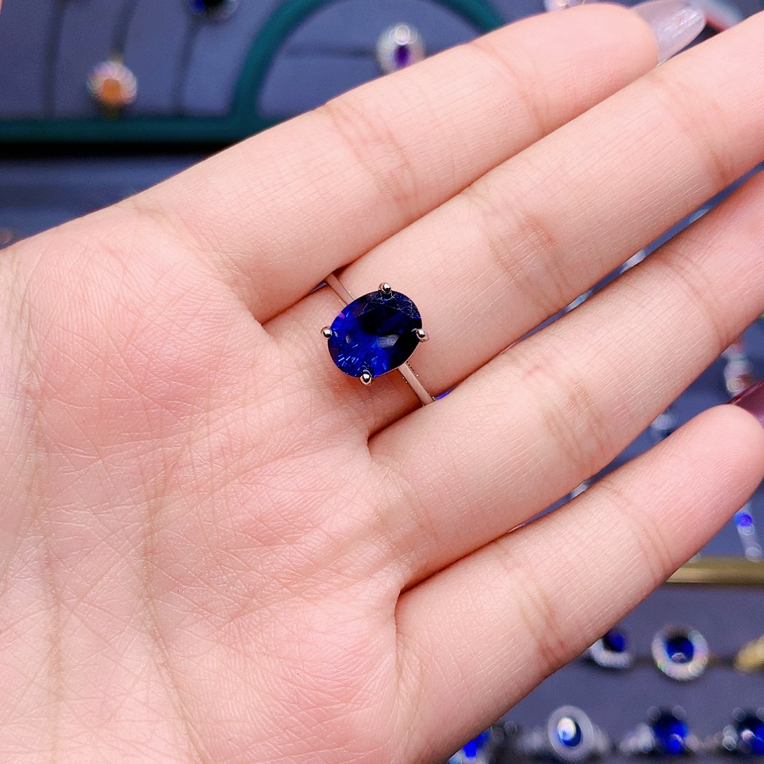 蓝宝石戒指银S925镶嵌
