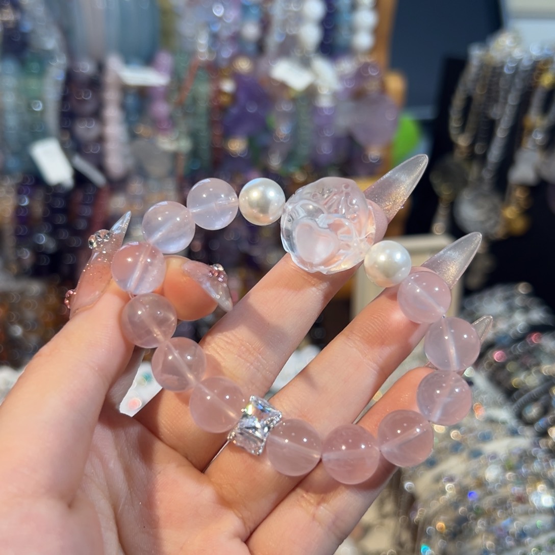 水晶手链未镶嵌11mm莫粉爬爬狐