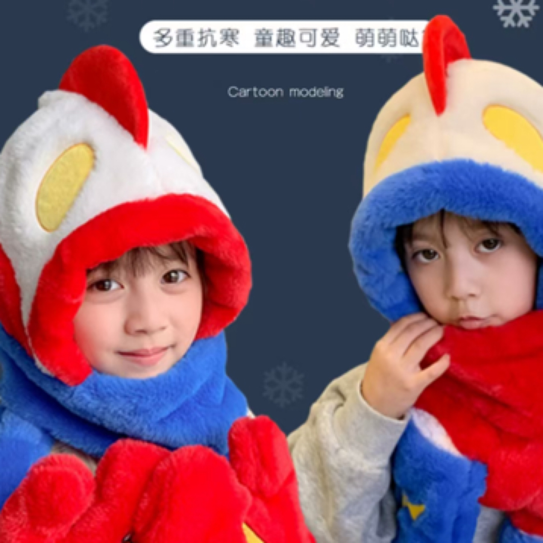 卡通帽子围巾宝宝加厚冬季秋冬毛绒护耳帽女童帽保暖男童