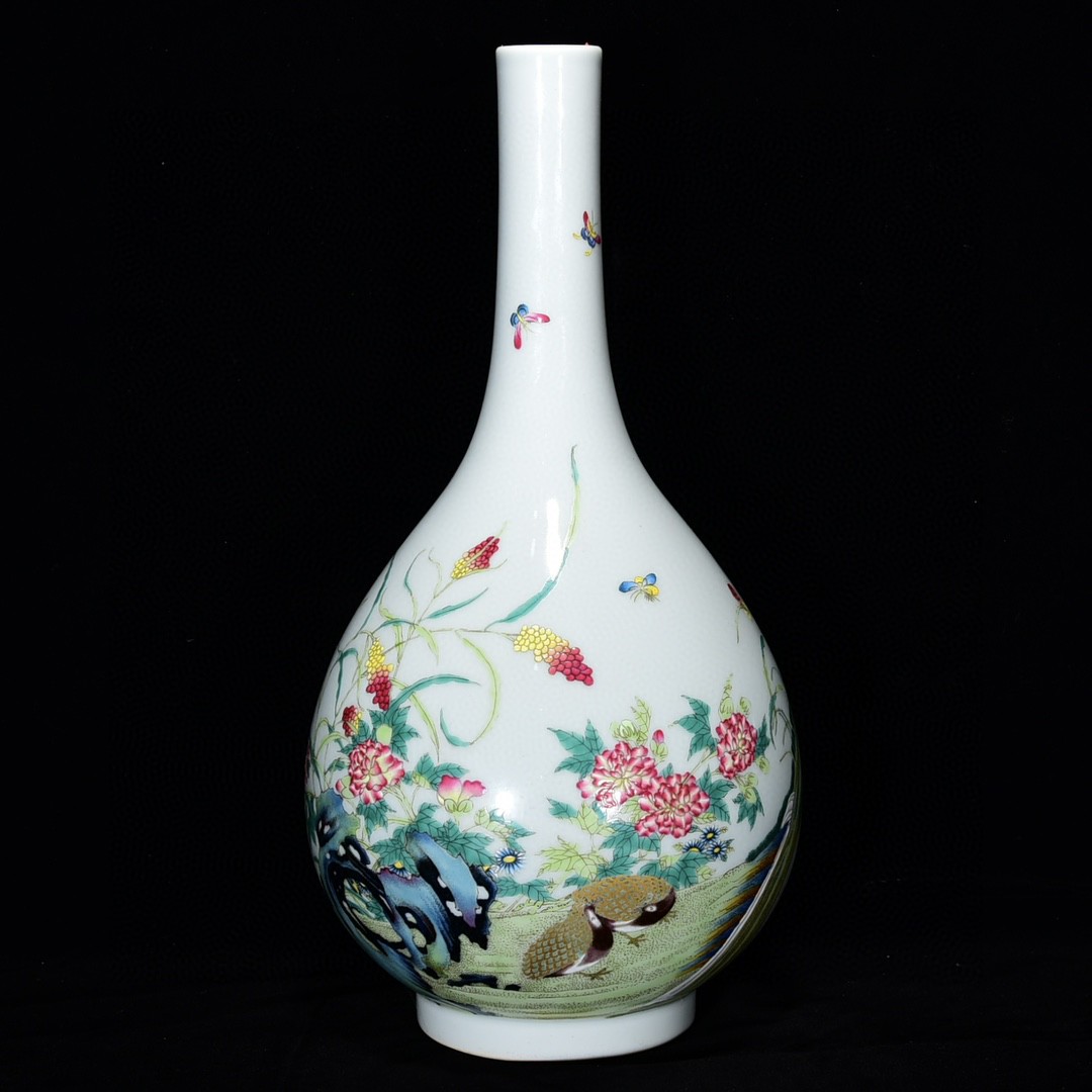 仿古瓷 粉彩花卉纹胆瓶尺寸35*17.5厘米
