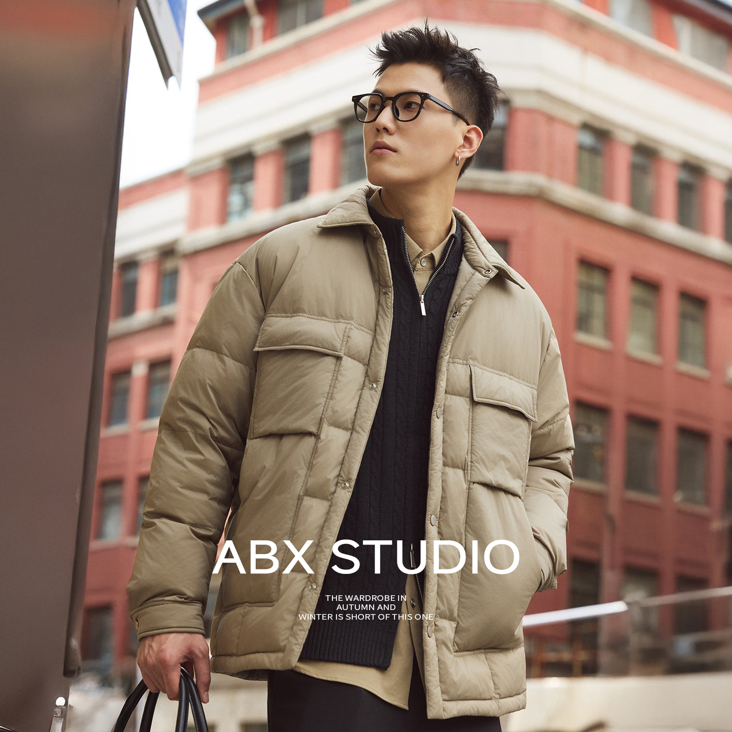 abx氢气球系列 三星90白鸭绒冬季翻领绗格衬衫款轻薄羽绒服男外套