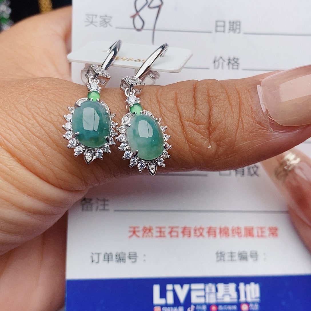 翡翠戒指银S925镶嵌耳饰