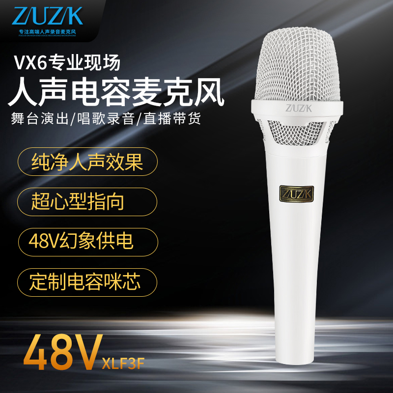 ZUZK VX6主播直播专业话筒声卡唱歌录音48V纯净人声电容麦克风