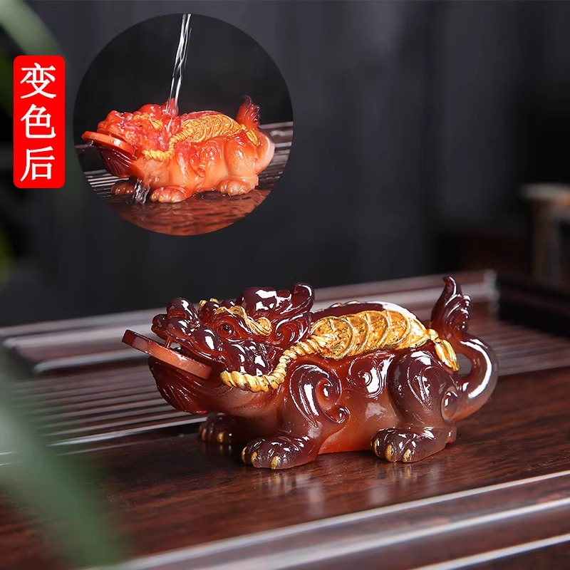 变色茶宠物貔貅吞金茶台桌面摆件茶从遇热变色宠茶玩功夫茶具
