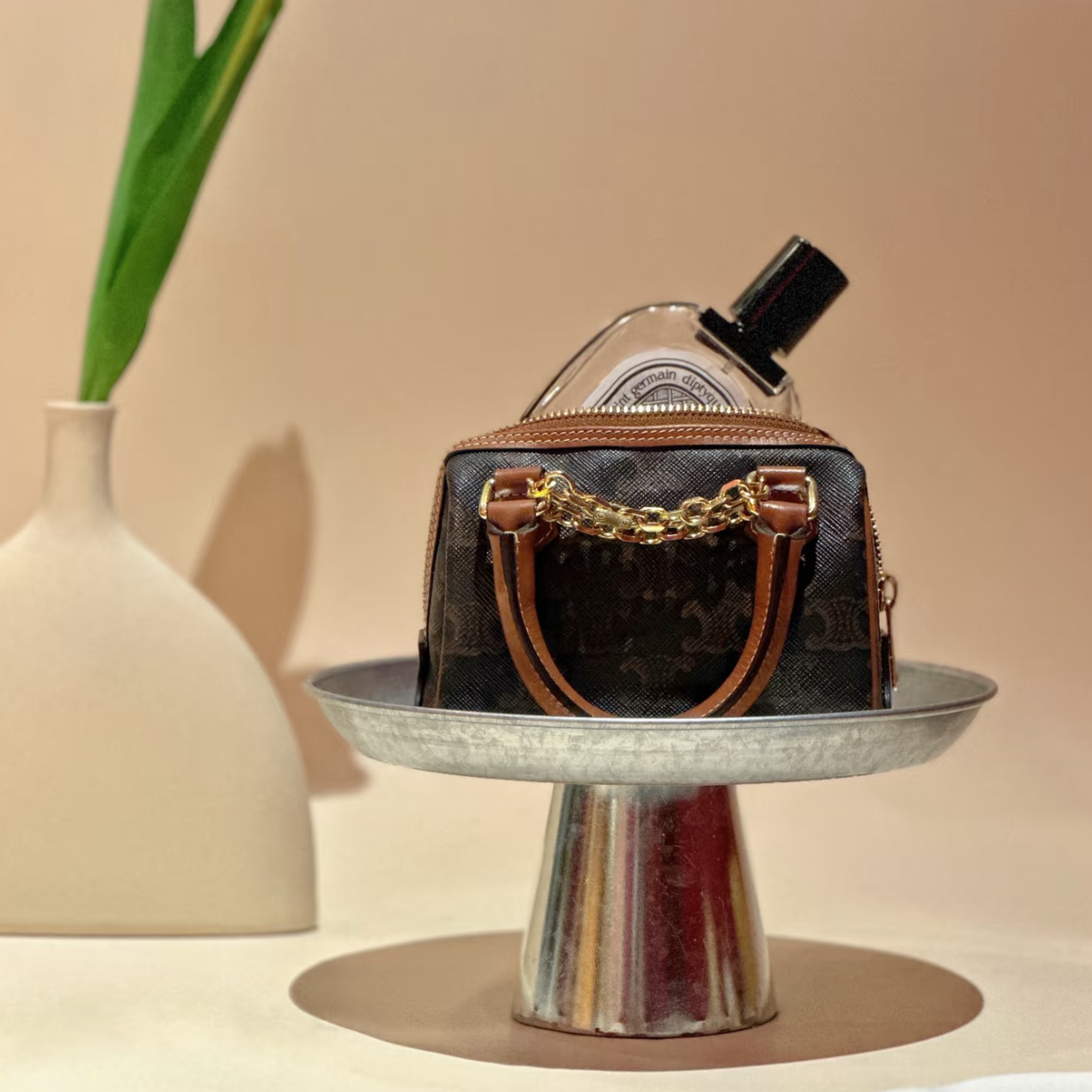 99新 Celine/思琳 波士顿mini老花pvc单肩包 31885