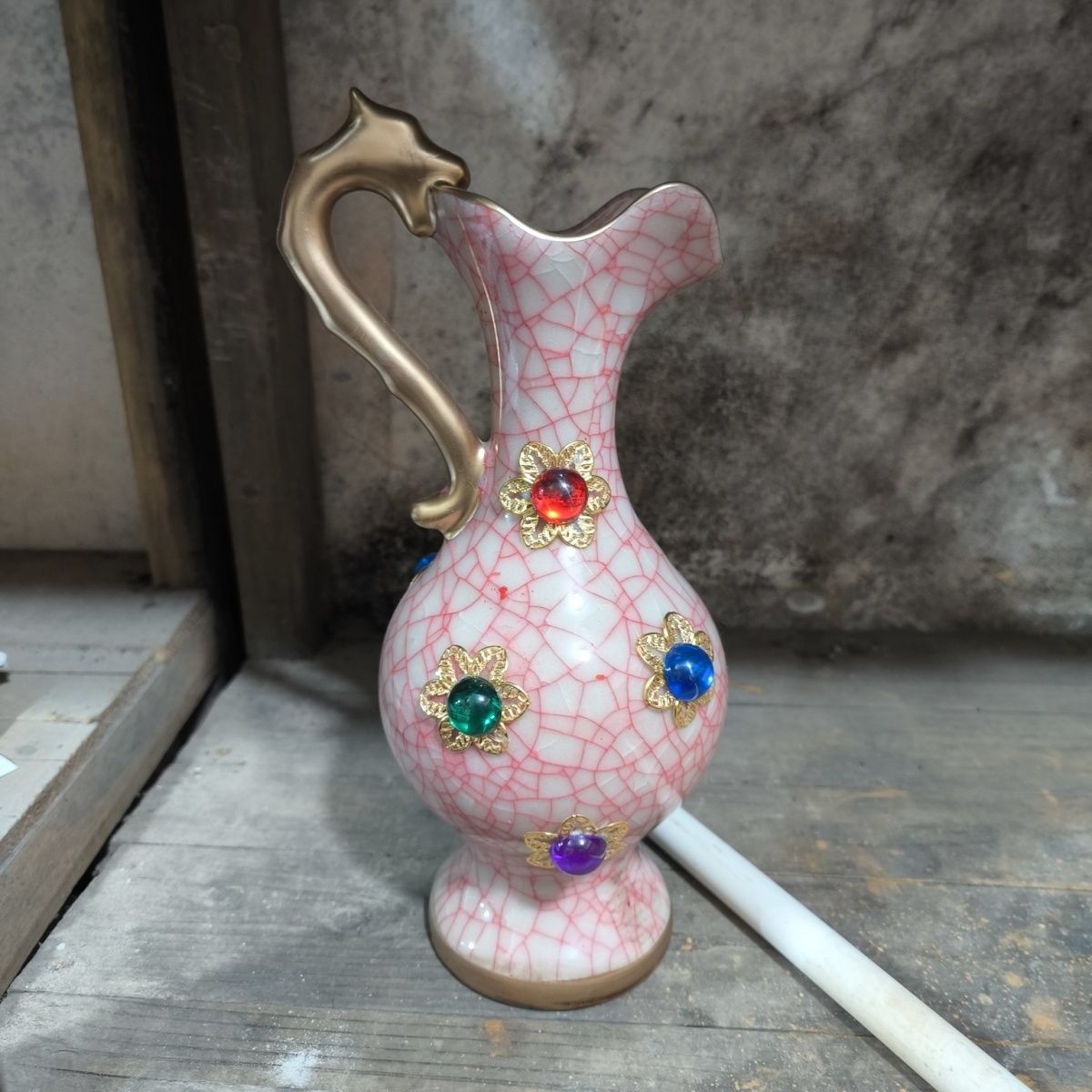 陶瓷器鎏金镶嵌宝石钧瓷窑变花瓶客厅博古架酒柜装饰品摆件