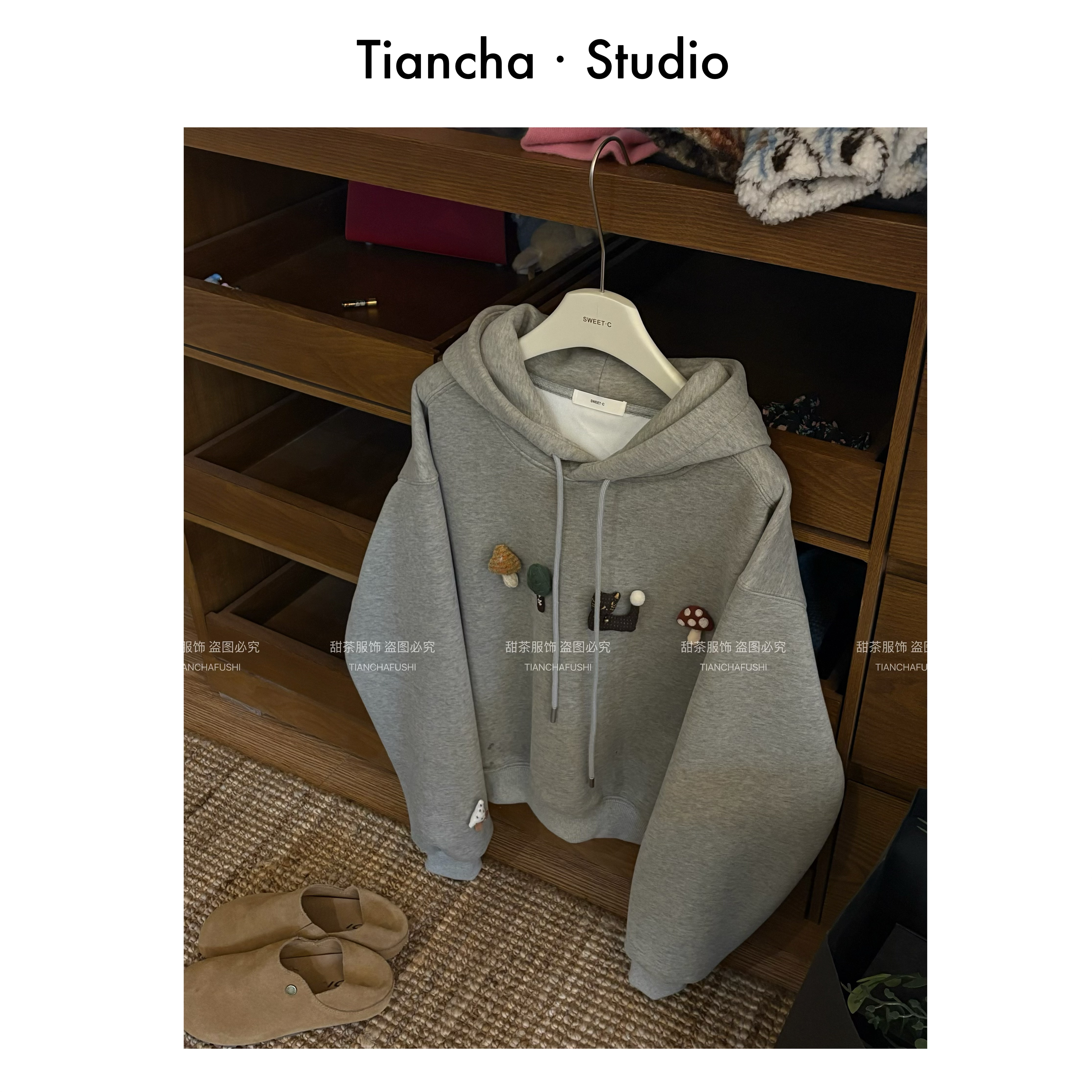 sweet c【圣诞树】G0152#2025秋冬韩系连帽气质百搭宽松显瘦