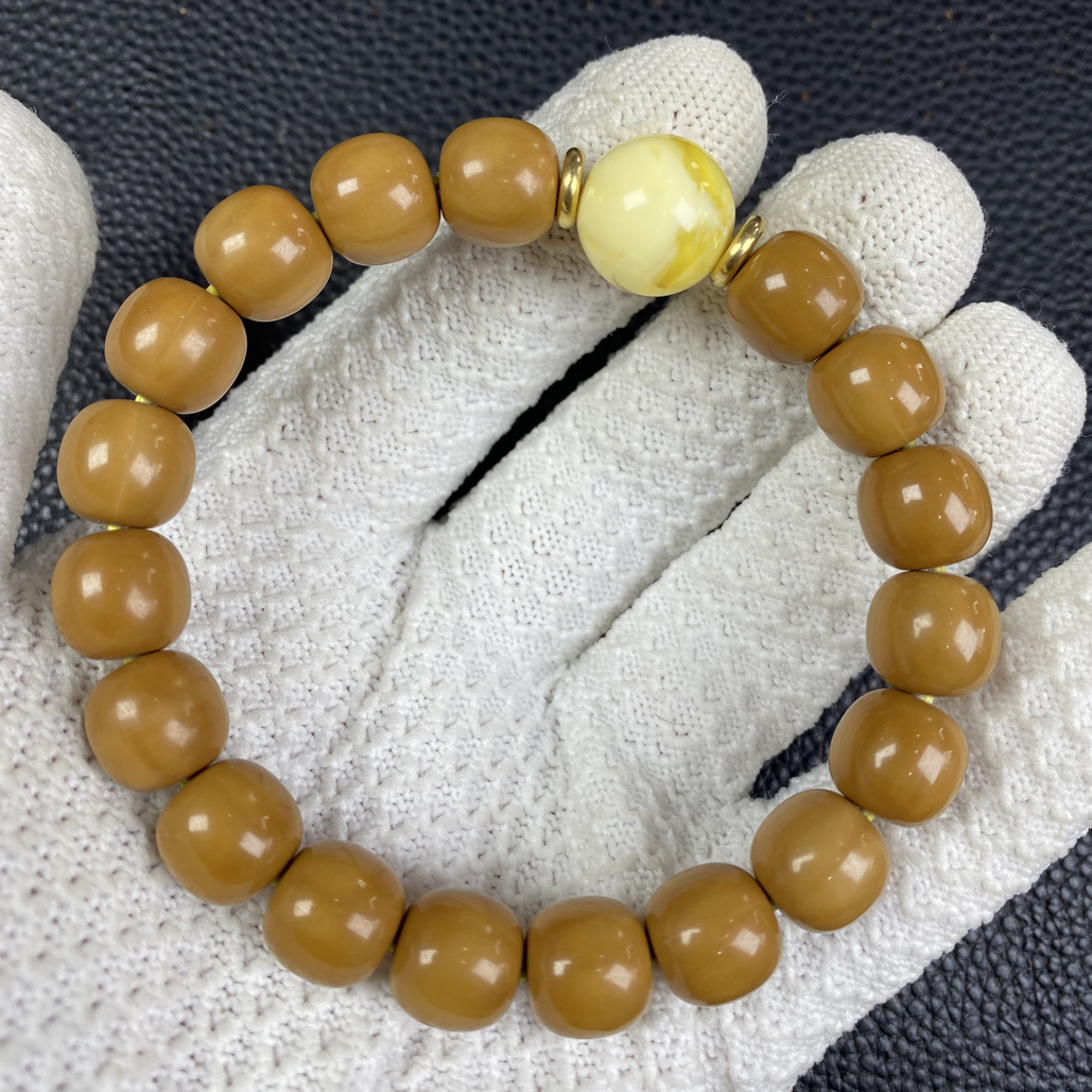 猴头龙岩料精工雕刻老型珠手串有油点卡12-14左右 A508