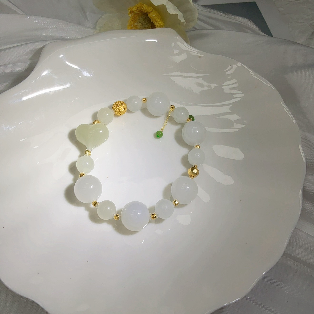 天然和田玉白玉搭配爱心手串 多样性发其一 E801