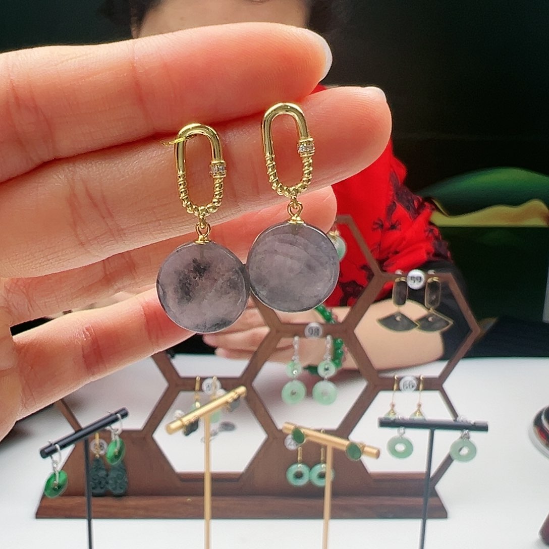 翡翠耳饰银S925镶嵌天然翡翠