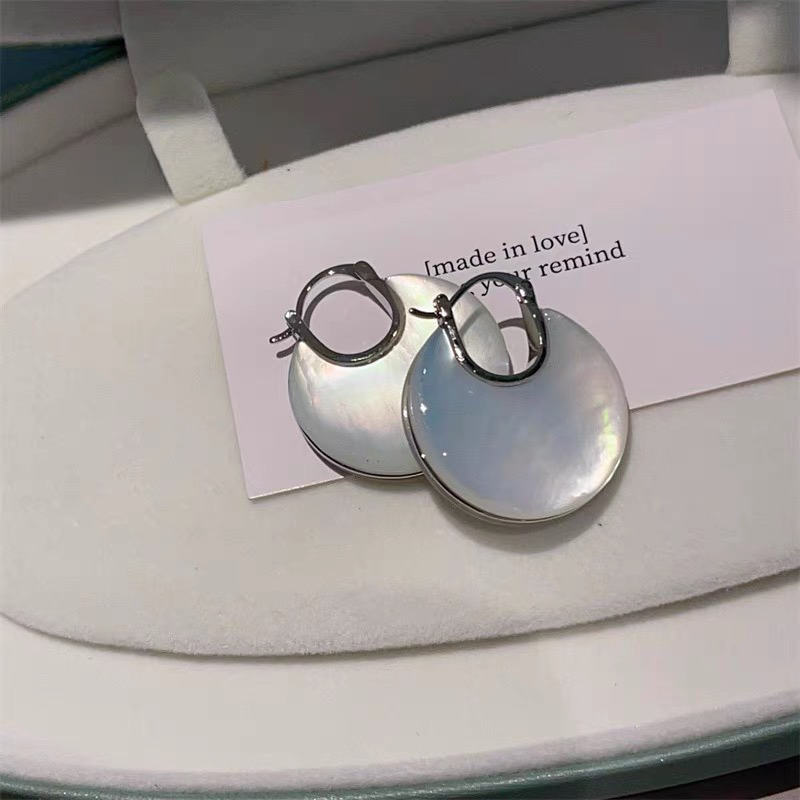 925银耳饰 高定轻奢月牙款白贝耳坠圈圈耳钉