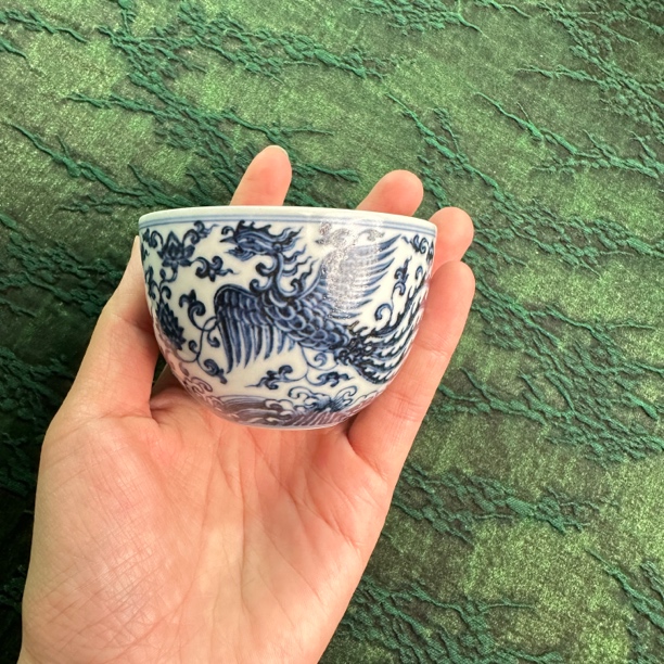 元煦和晓 仿明青花凤穿莲主人杯