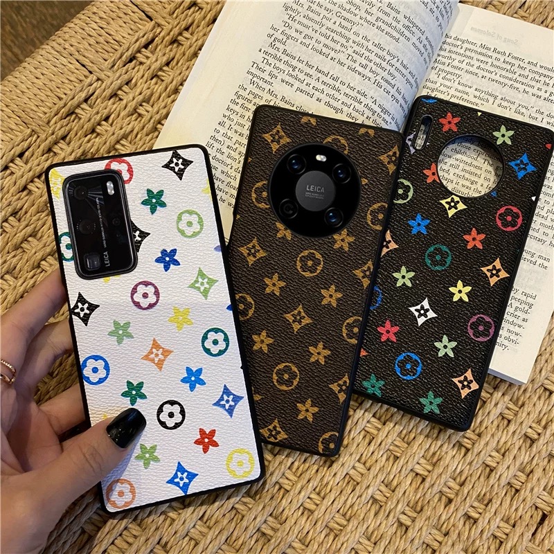 潮牌皮质彩色老花适用三星zflip4/oppo/华为pocktes折叠屏手机壳