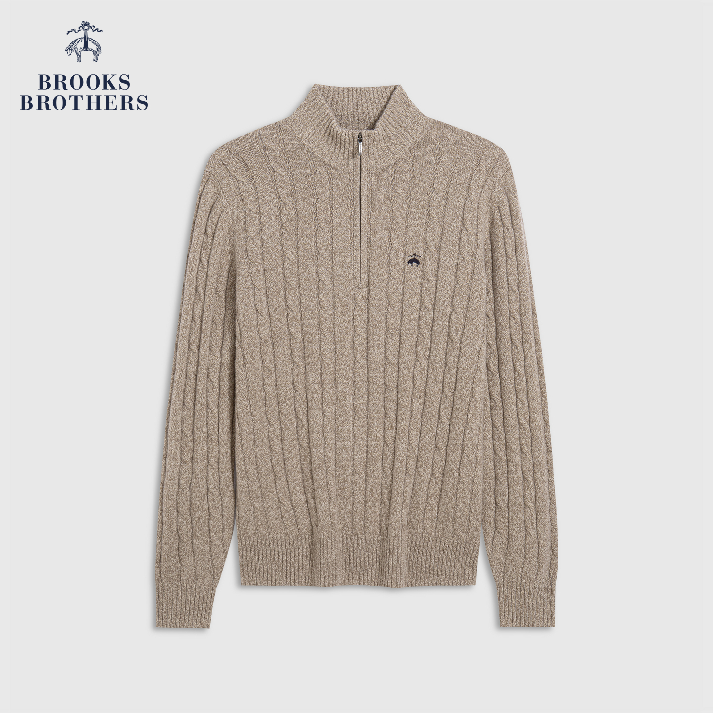 Brooks Brothers/布克兄弟男士25早秋新品羊毛绞花半拉链针织毛衣