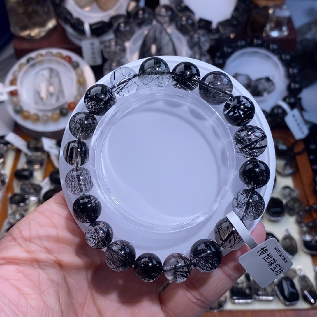 水晶手链未镶嵌黑发晶多宝蕾丝顺发10-12全透体