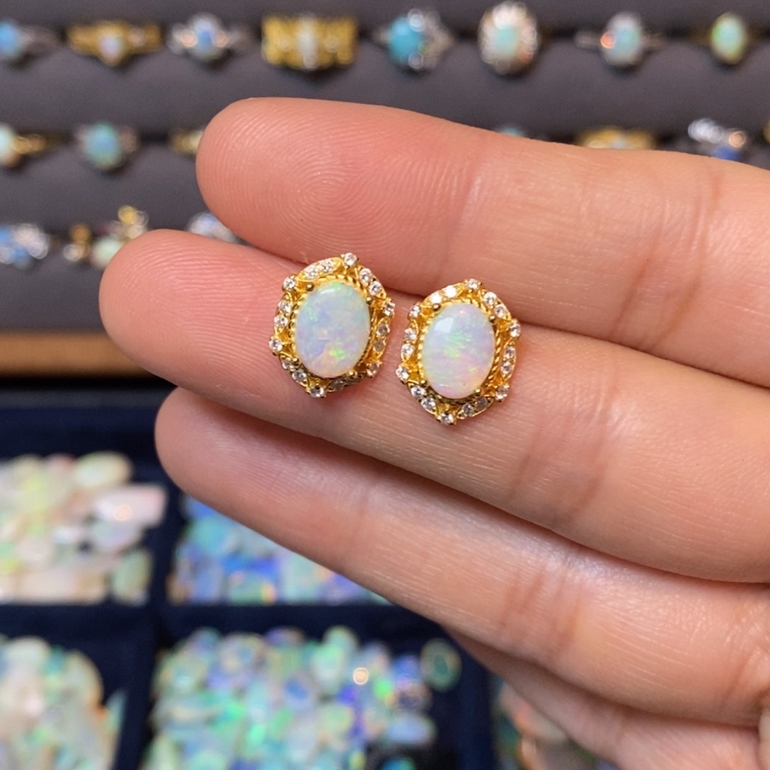 欧泊珠宝奇石银S925镶嵌耳钉