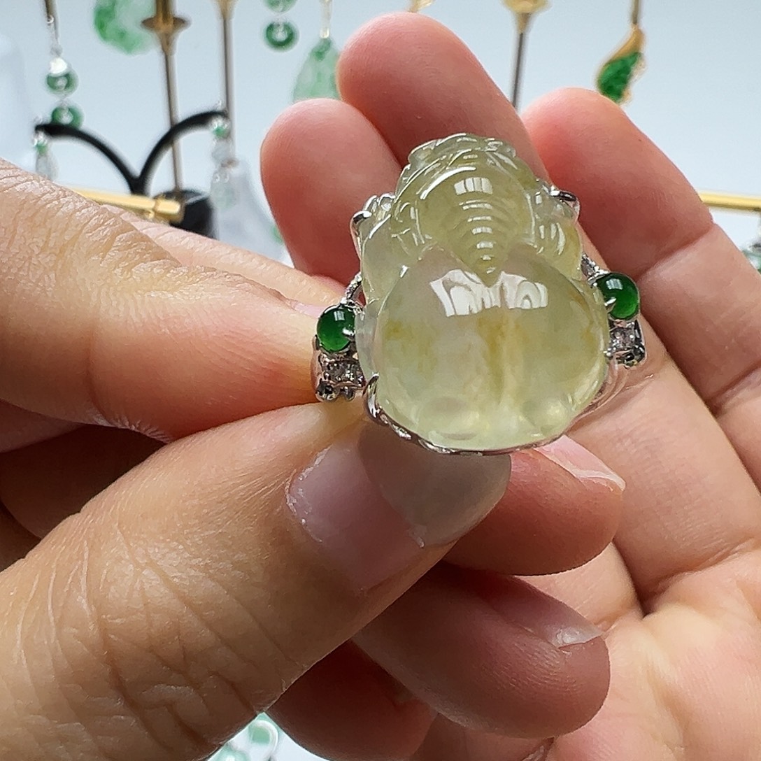 H****翡翠18K金镶嵌戒指天然缅甸A货翡翠