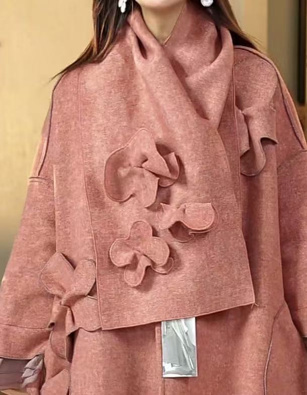 篱君棉服同款小围巾新款百搭时尚花朵围巾