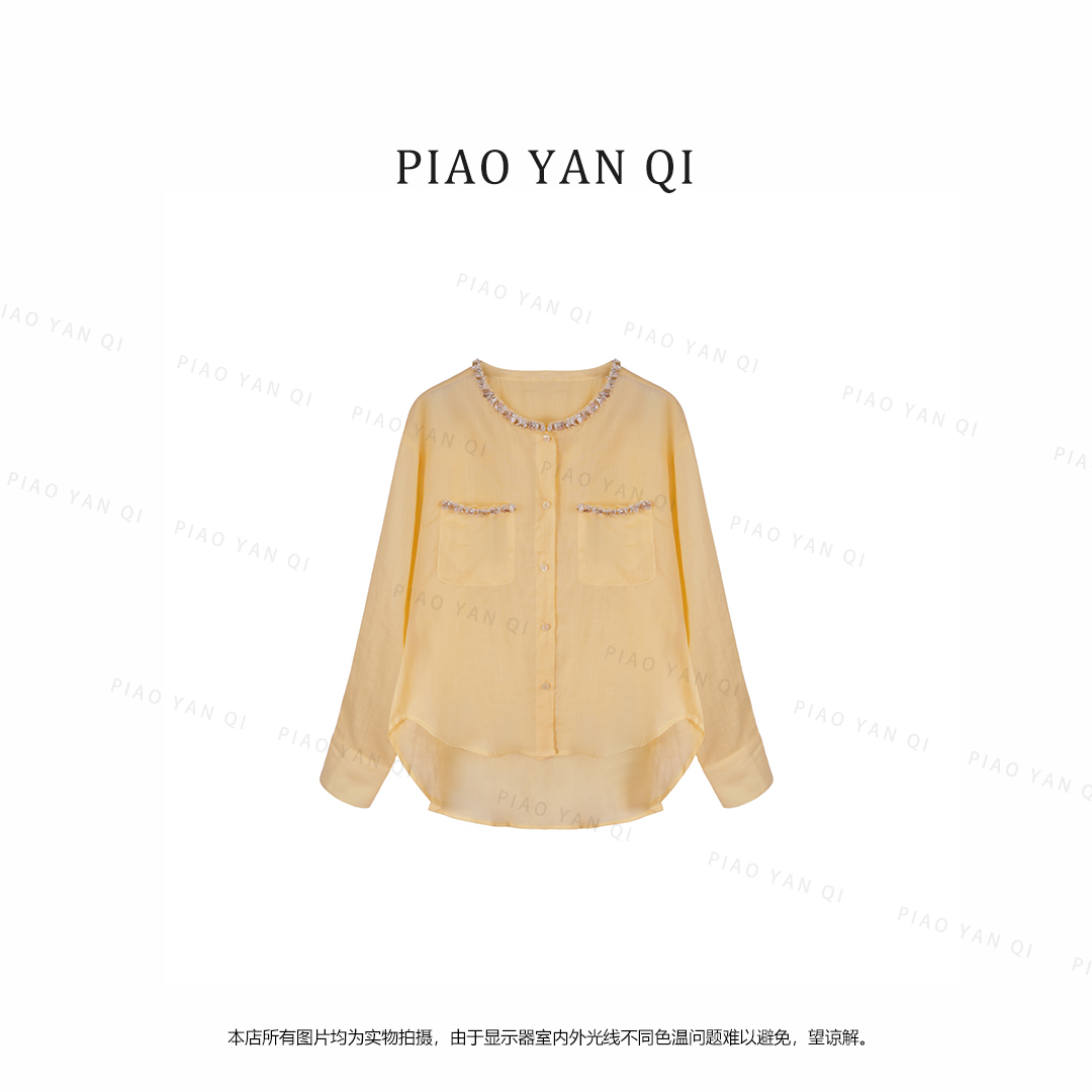 YANQI【威斯情书】钉珠重工领口慵懒百搭长袖上衣YQ048