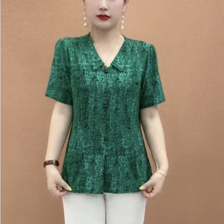夏季薄款衬衫短袖中老年女装显瘦气质翻领百搭时尚休闲妈妈装