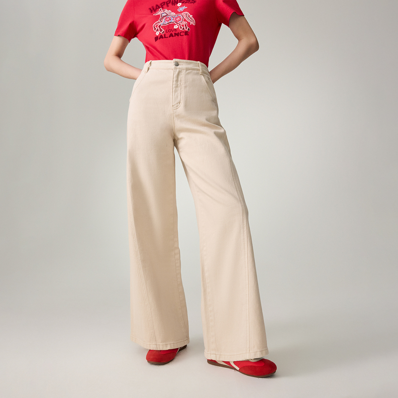 EP雅莹2026春夏新款女装 浅色休闲直筒裤高腰棉牛仔裤长裤J603A
